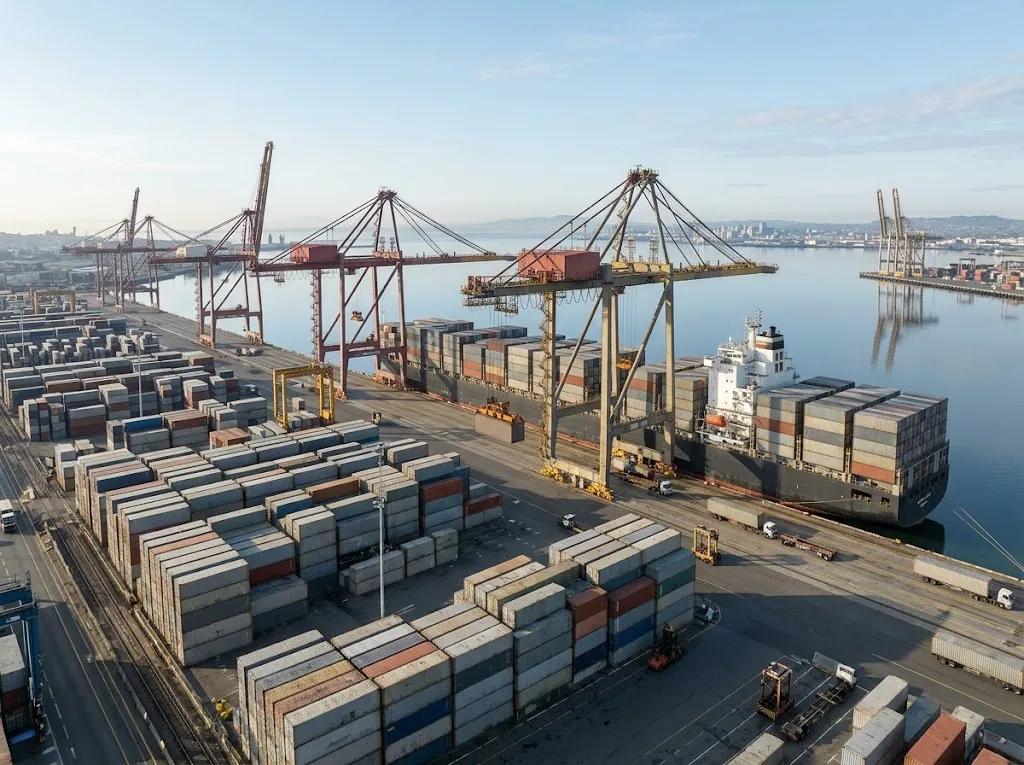 Porte-conteneurs déchargé dans un port