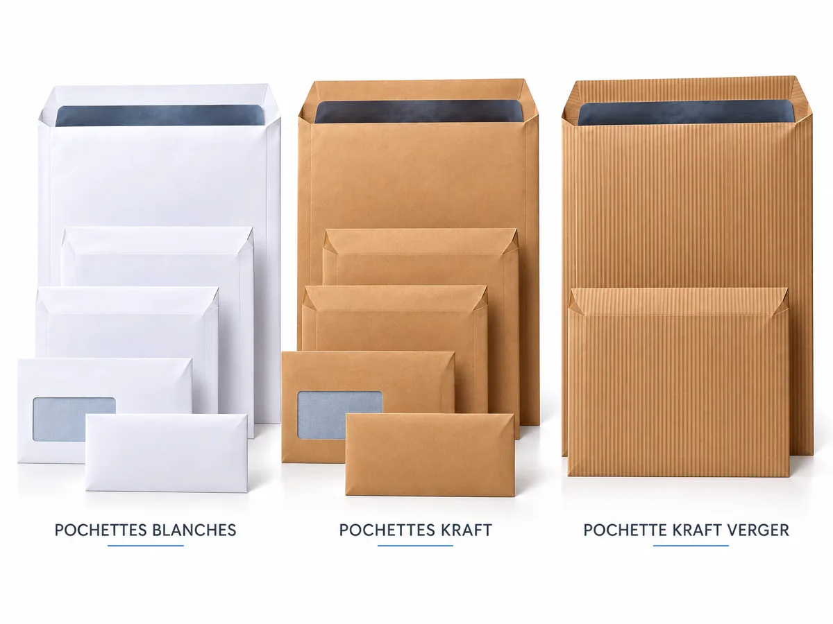 Pochettes blanches, kraft et kraft vergé GPV de plusieurs formats
